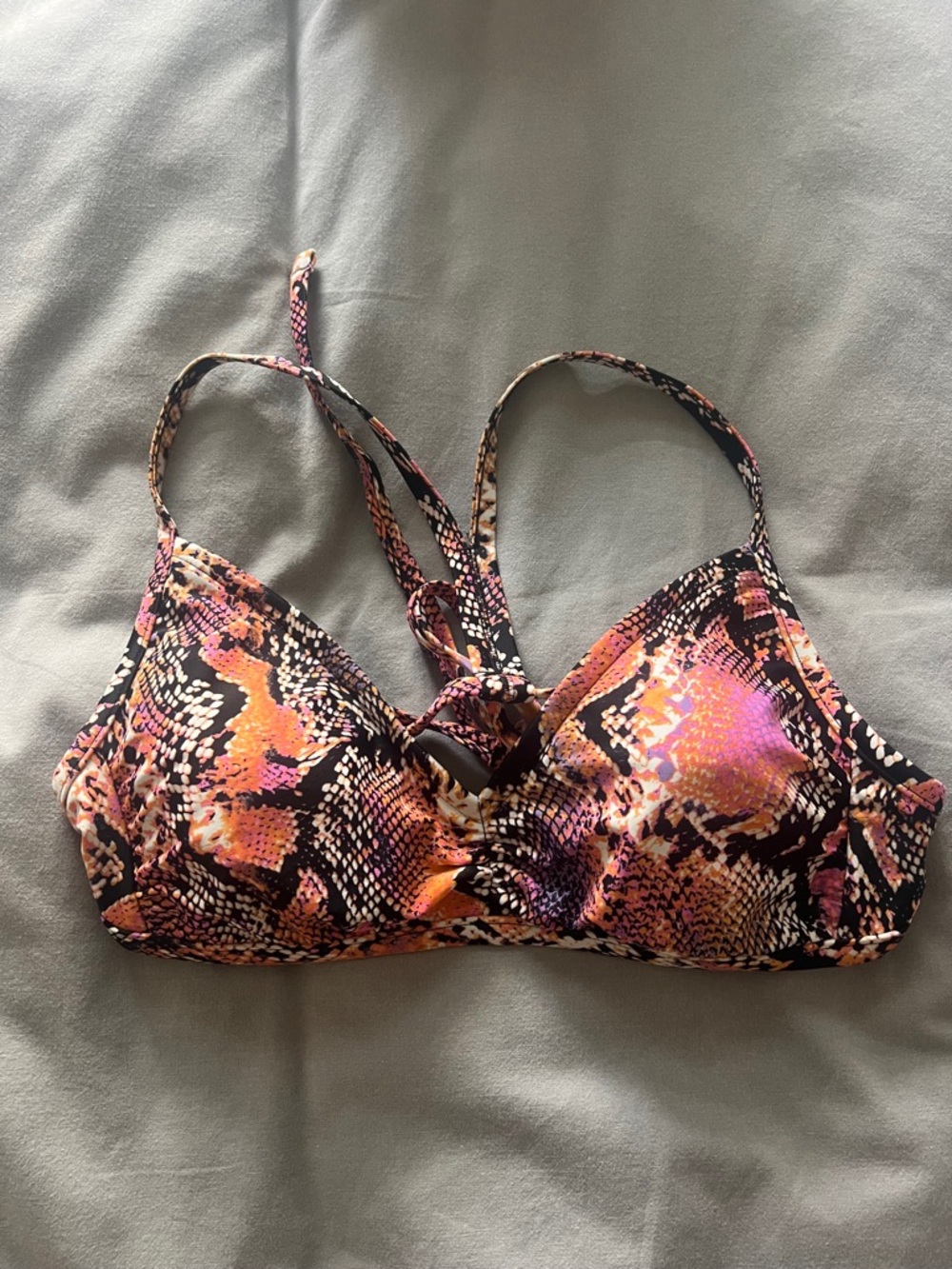 Vibrant Pink Orange Snake-Print Bikini Top